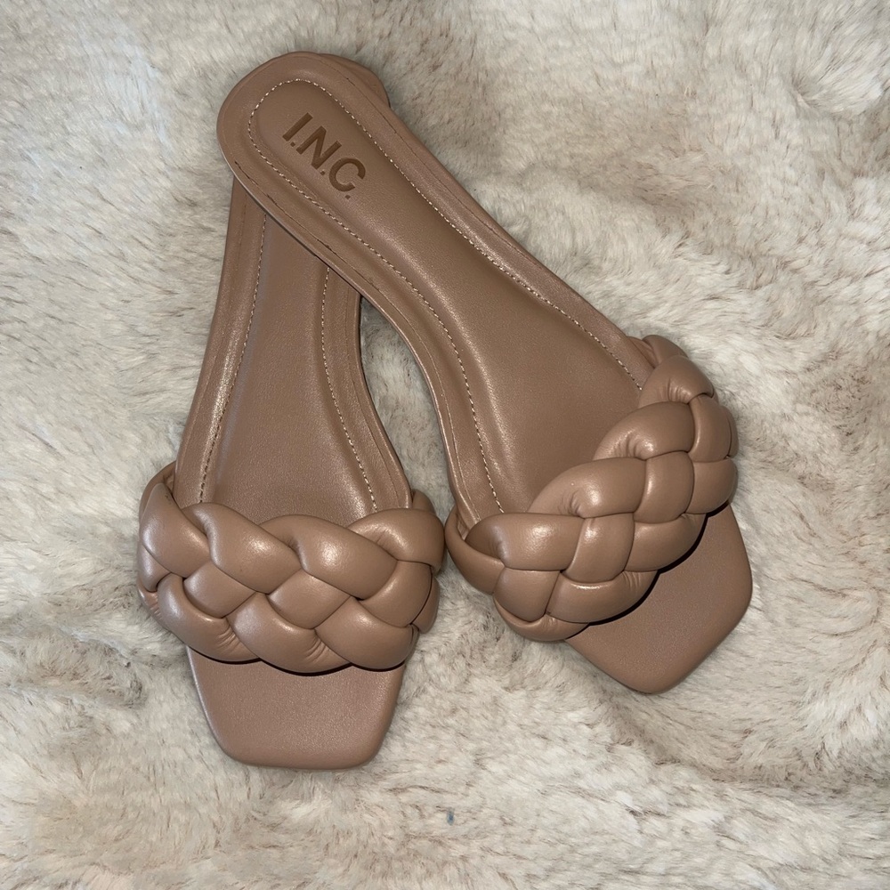 I.N.C Braided slides, beige, very gently worn. Only worn outside once.